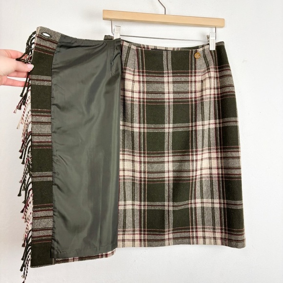 Vintage 90s Bice by Sag Harbor Green Plaid Wool Blend Knee Length Skirt Sz 8 - Picture 5 of 9
